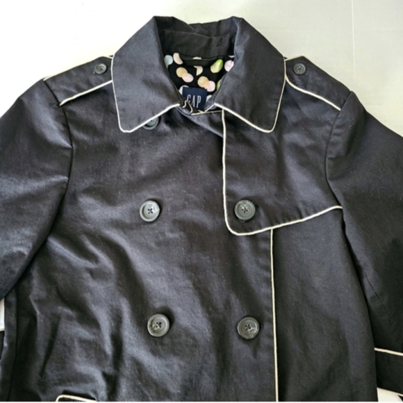 GAP Vintage Y2K Double Breasted Black Tan Piping Belted Cotton Trench Coat- L - Picture 3 of 16